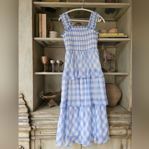 English Factory Gingham Plaid Cottagecore Whimsical Tiered Dress - Picture 6 of 9